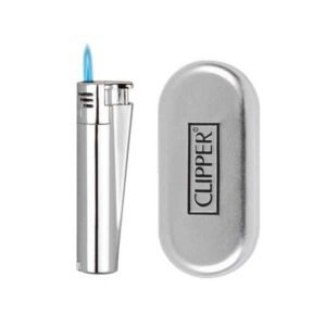 Clipper Metal Silver Jet Flame + Case